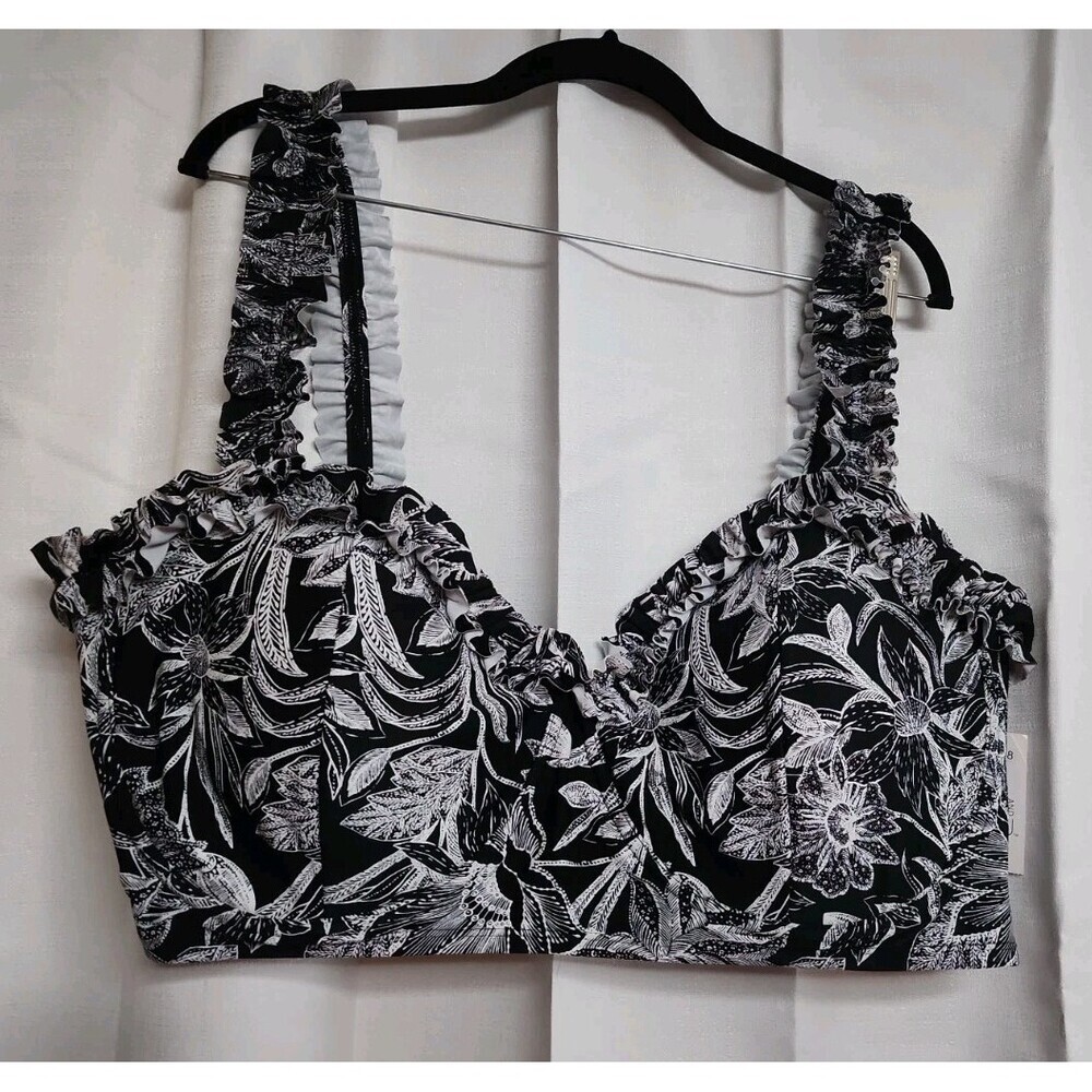 NEW Womens Plus 3X Bikini Top Black White Floral Underwire Bikini Time Tru